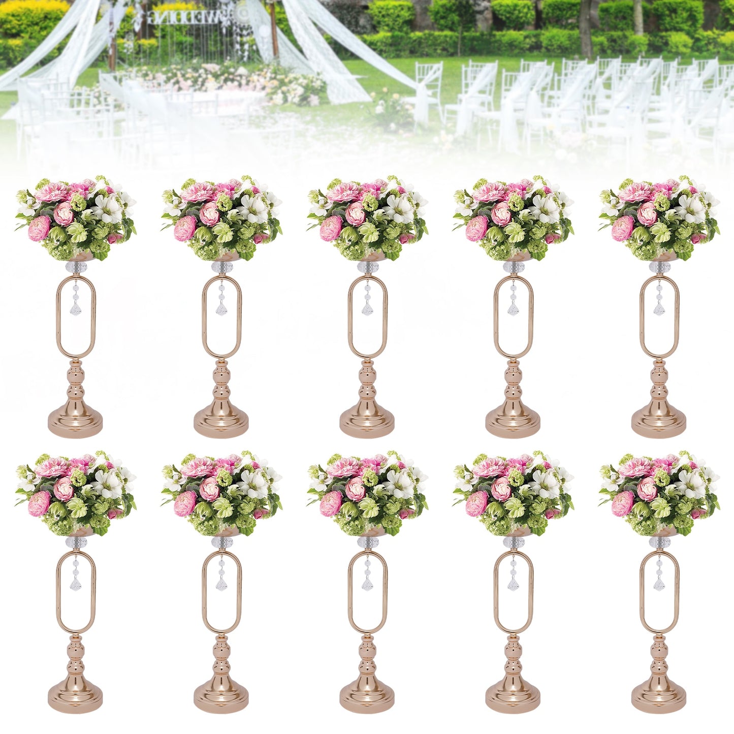 10 Pcs Gold Vases for Centerpieces, Candle Stand for Living Room 17.5in Tall , image 4