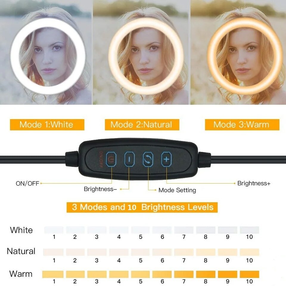 10" LED Selfie Ring Light Circle Fill Light Dimmable Round Lamp Tripod Trepied image 9
