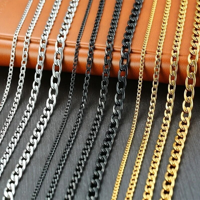 Vnox Men's Cuban Link Chain Necklace Stainless Steel Black Gold Color Male Chok image 0