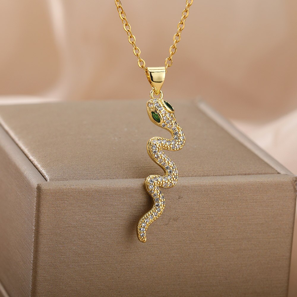 Vintage Punk Snake Pendant Necklace For Women Men Stainless Steel Gold image 7