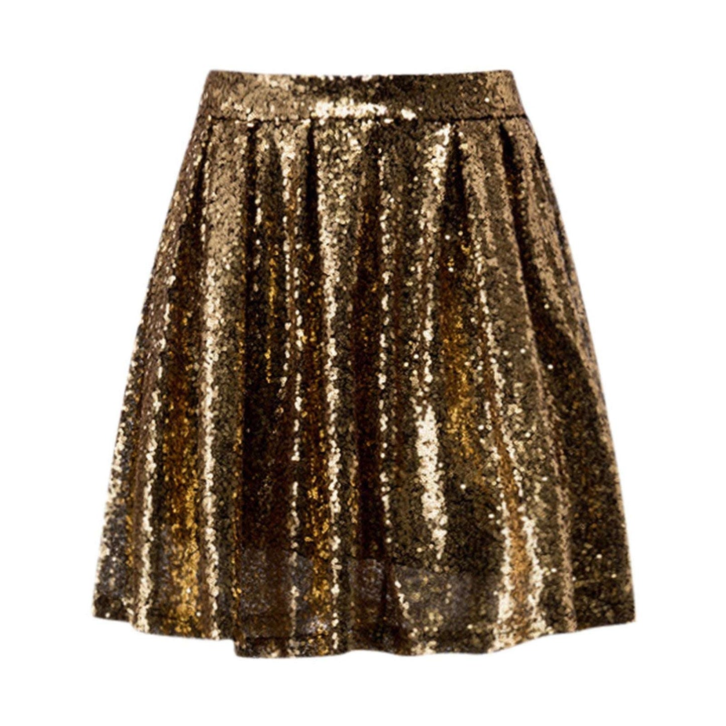Women's Fashion High Waist Pleated Gold A-Line Short Skirt Loose Sequin Skirt P image 4