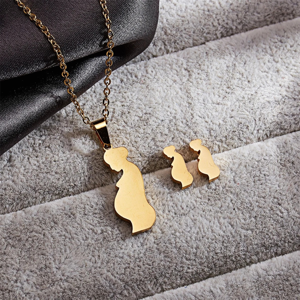 Stainless Steel Gold Color I Love MAMA Letter Necklace Earrings Set For Women H image 4