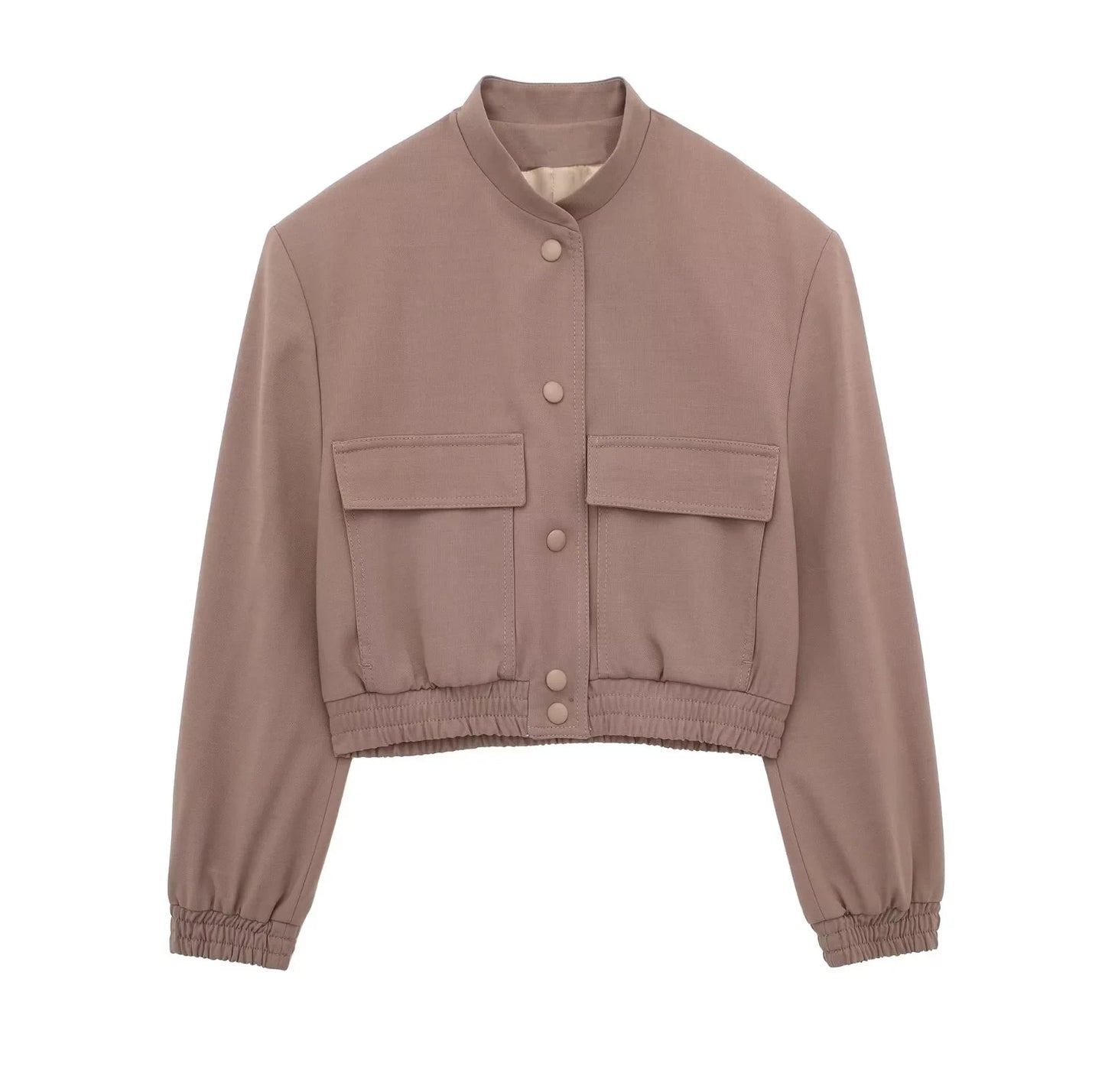 TRAF Vintage Solid Long Sleeve Bomber Jacket Spring Women Casual Coats Streetwe image 4