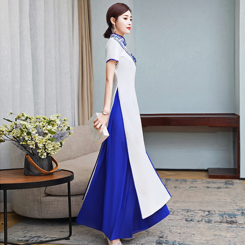 Ao Dai Dress 2020 Summer New Vietnam Dress Women Elegant Cheongsam Folk Chinese image 3