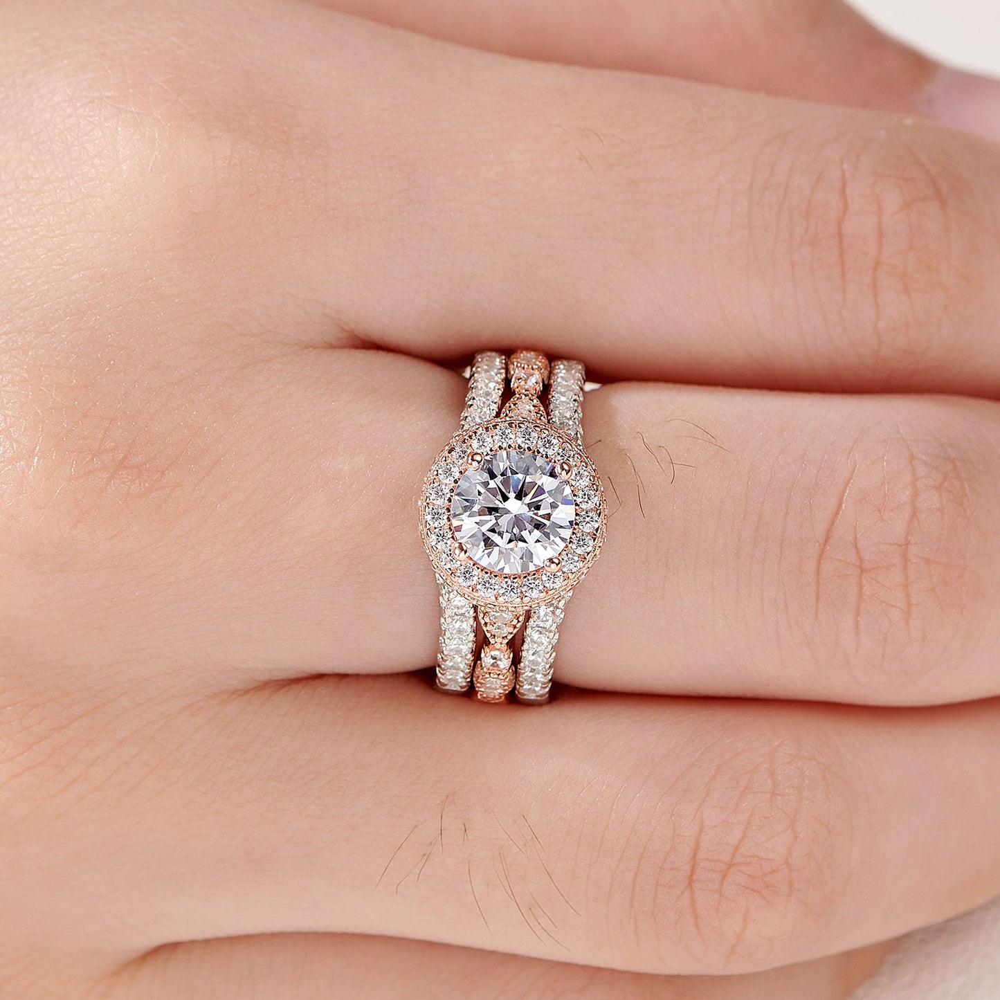 Newshe Multi Shape Romantic Rose Gold Engagement Ring Set for Women image 8