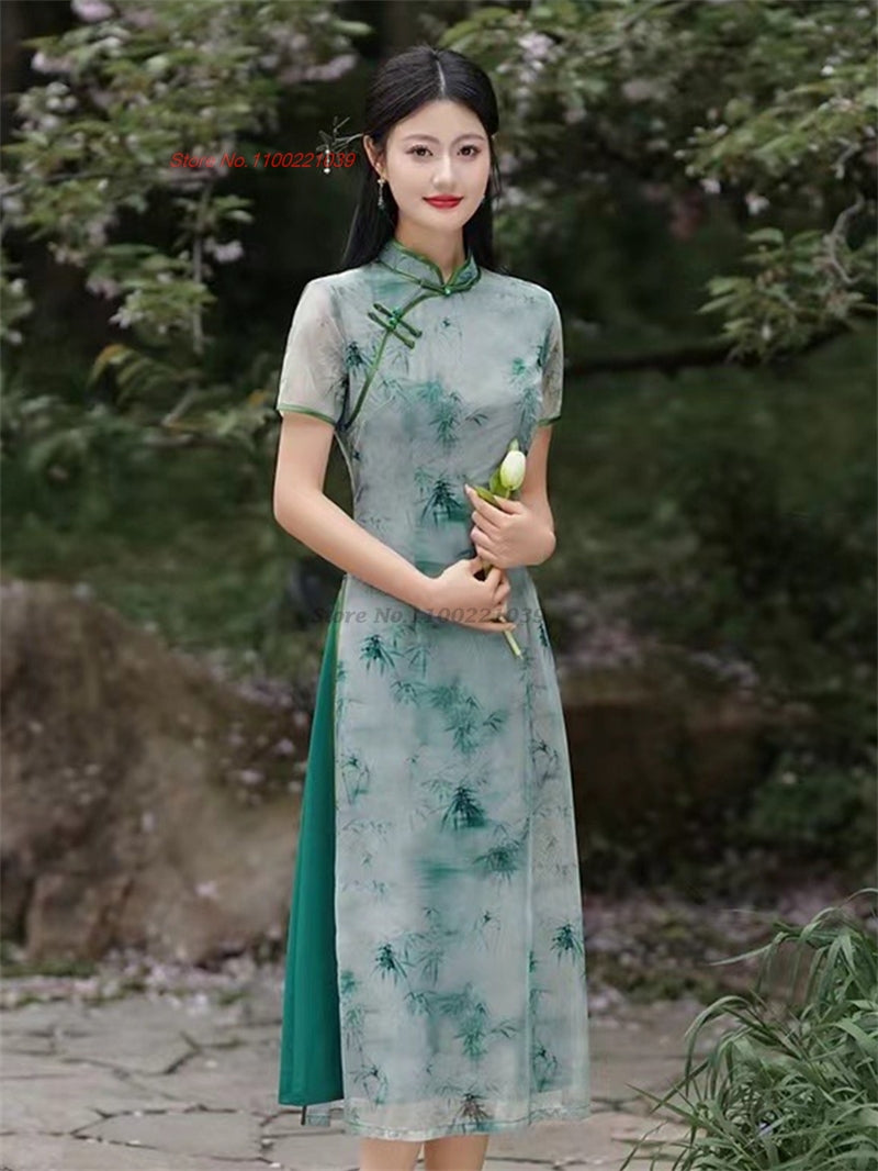 2024 chinese improved qipao national flower print vietnam ao dai dress traditio image 1