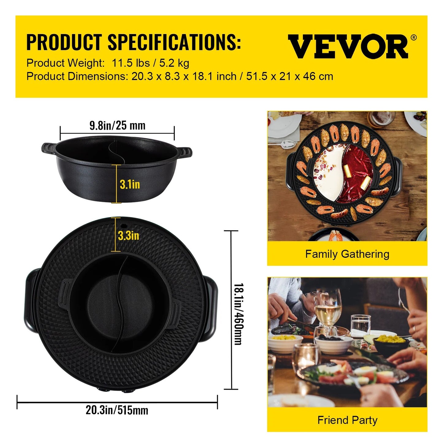 VEVOR 2 in 1 Electric Hot Pot BBQ Grill 2200W Multifunction Portable Home Non-S image 4