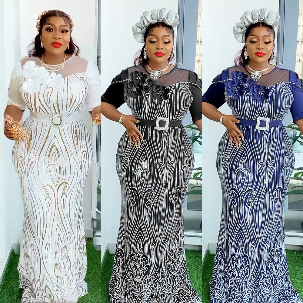 Plus Size African Party Dresses for Women Dashiki Ankara Sequin Wedding Evening image 4