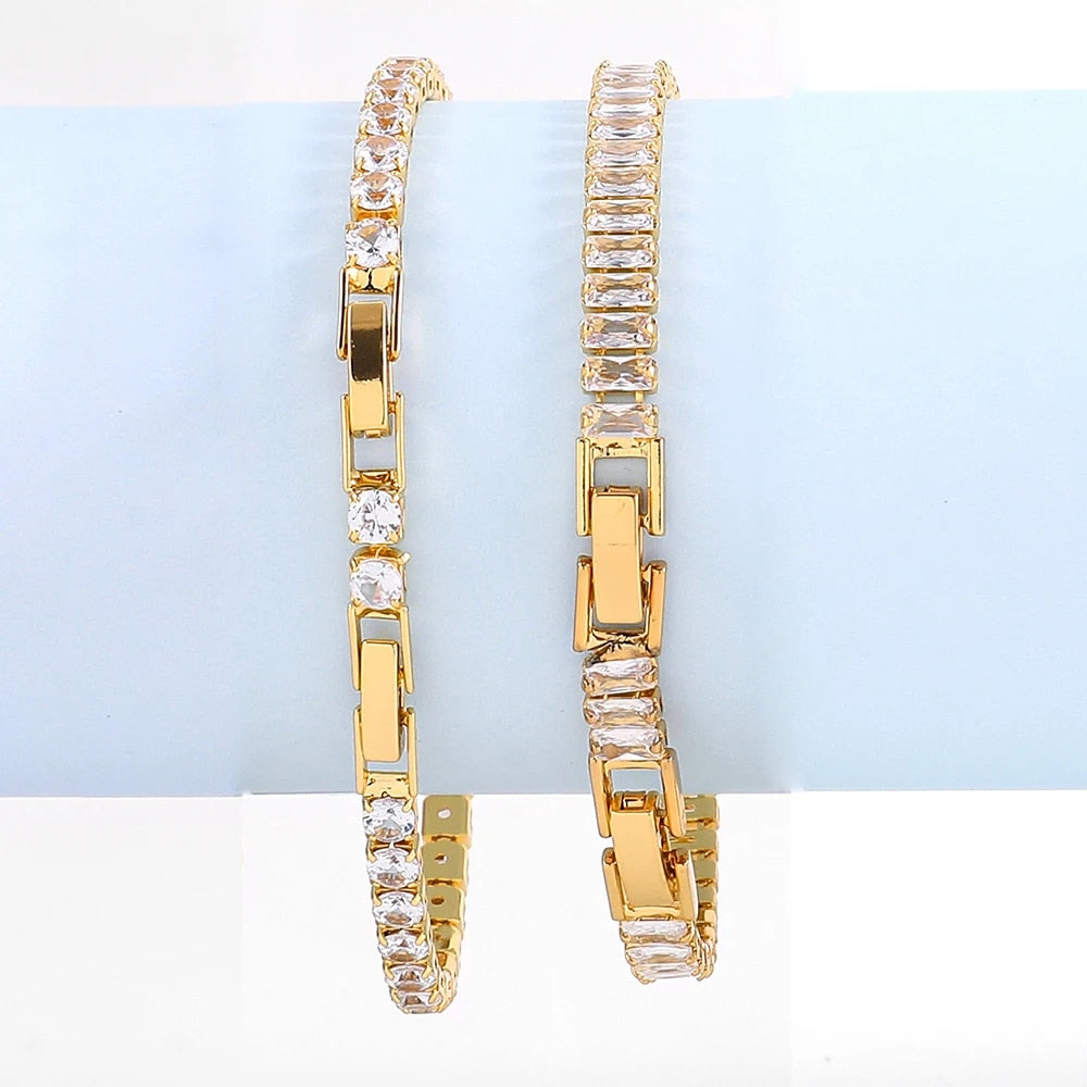 New AAA Cubic Zirconia Stone Tennis Bracelets Gold Color Stainless Steel Metal image 2