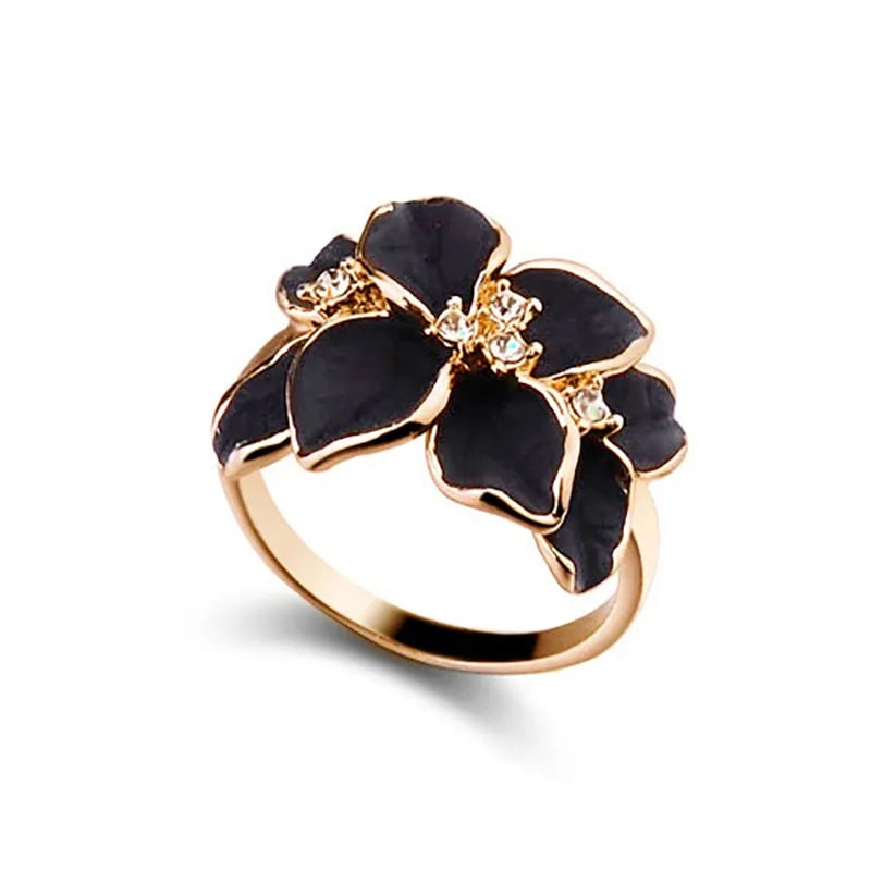 Fashion Rose Flower Enamel Jewelry Set Rose Gold Color Black Bridal Jewelry Set image 5