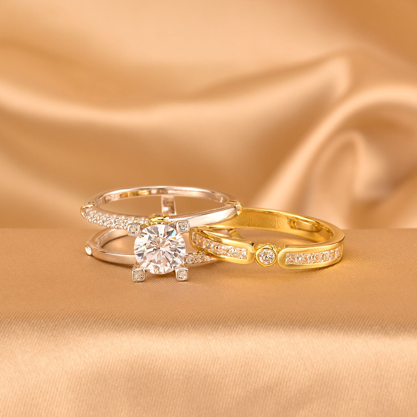 Newshe Multi Tone Yellow Gold 925 Sterling Silver Wedding Engagement Ring image 3