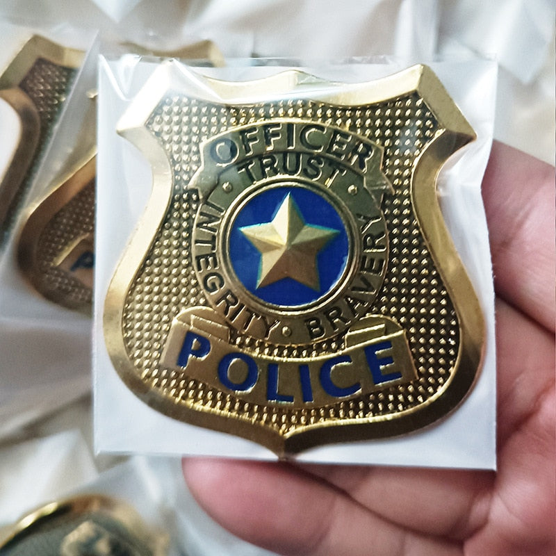 Cosplay POLICE Badge for Women Men 2023 New Fashion Gold Color Metal Pins Carto image 4
