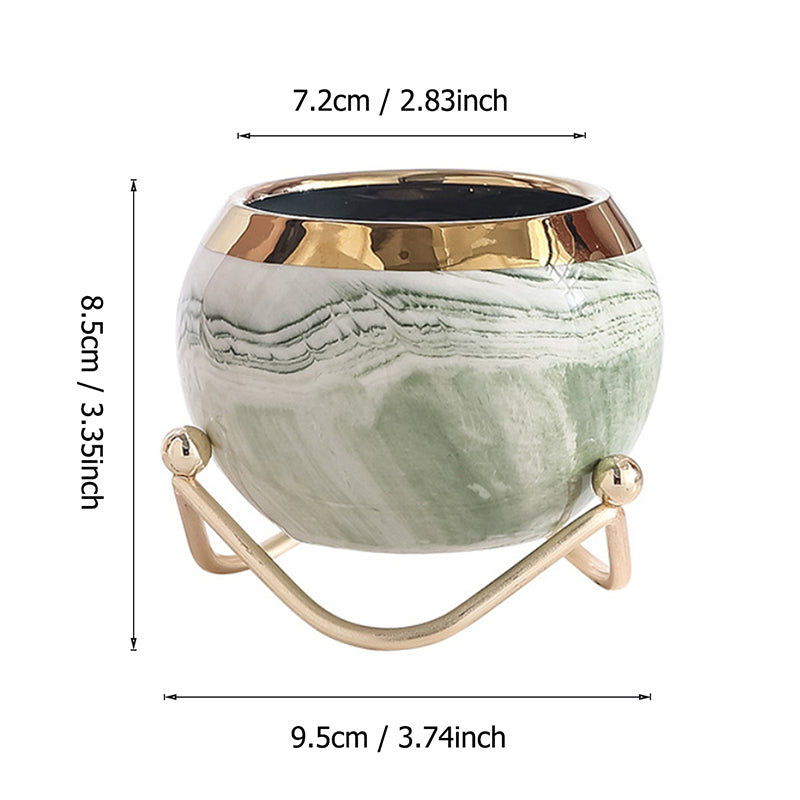 Nordic INS Style Luxury Gilded Ceramic Small Flowerpot with Golden Bracket Crea image 5
