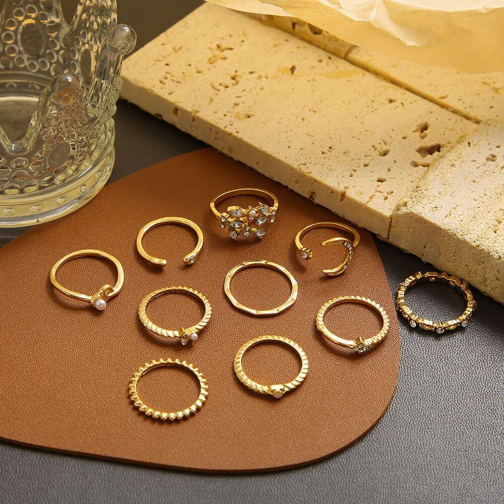 10Pcs Rings Suit For Women Gold-color Chain Ring Set Bohemian Style Coin Snake image 1