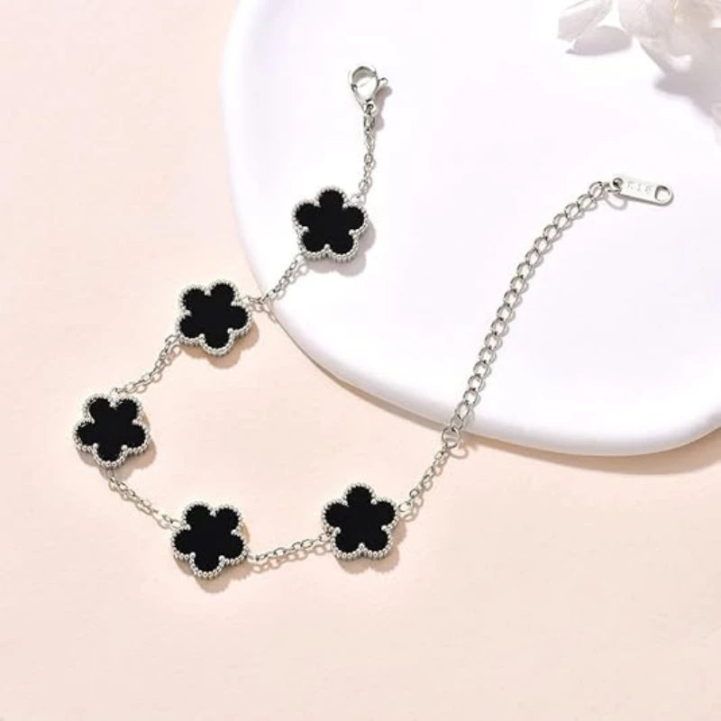 14K Gold Plated Five-leaf Clover Link Bracelets White Black Blue Gold Red Green image 46