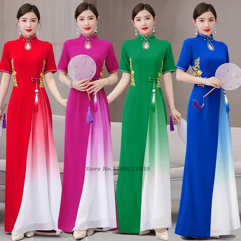 2024 vietnam aodai dress dress national flower embroidery improved dress cheong image 0