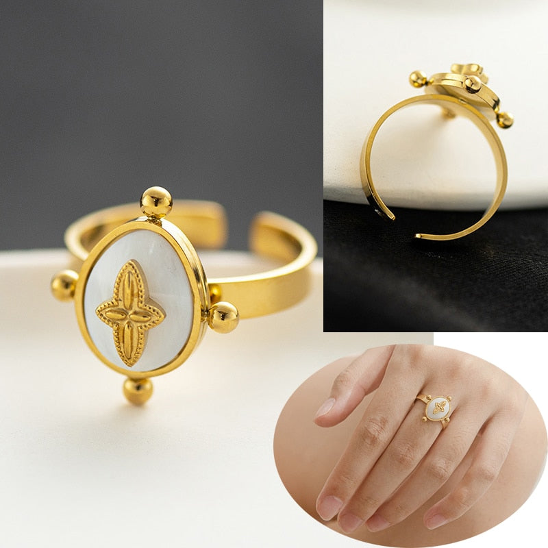 Creative Gold Plated Stainless Steel Rings for Women Simple Geometric Round Nat image 21