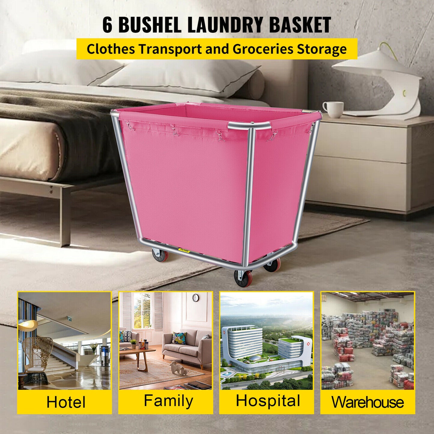 VEVOR 6 - 18 Bushel Canvas Laundry Basket Cart with Waterproof Storage Basket R image 7