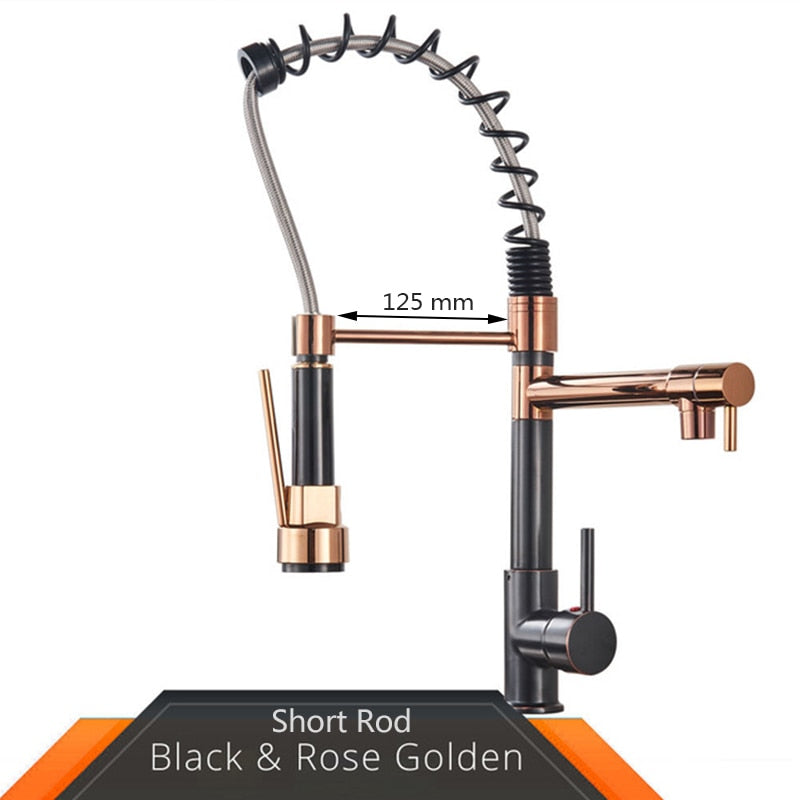 Rozin Black and Rose Golden Spring Pull Down Kitchen Sink Faucet Hot & Cold Wa image 8