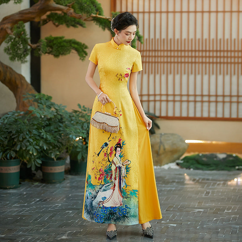 Ao Dai Vietnam Traditional Cheongsam Gown Elegant Oriental Evening Long Dress C image 6