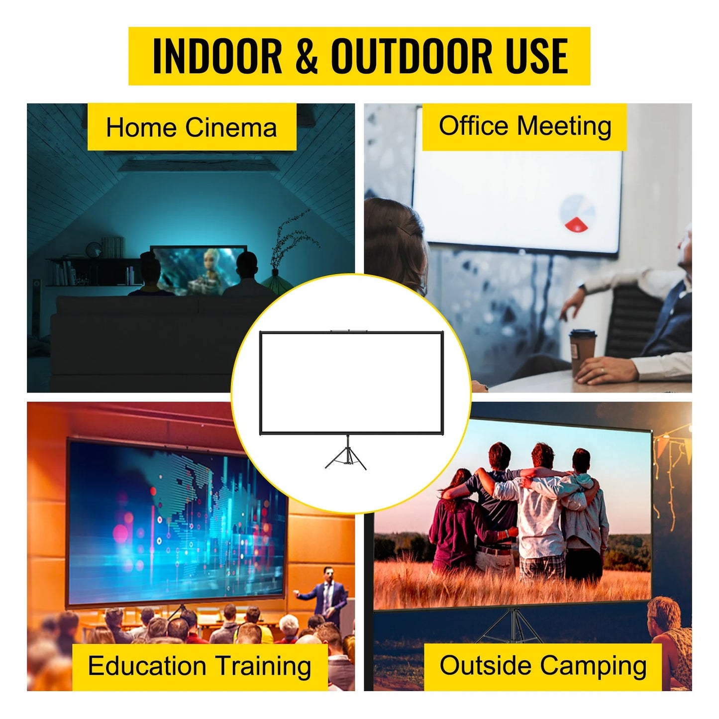 VEVOR 100 Inch Tripod Projector Screen W/ Stand 16:9 4K HD Portable Home Cinema image 0