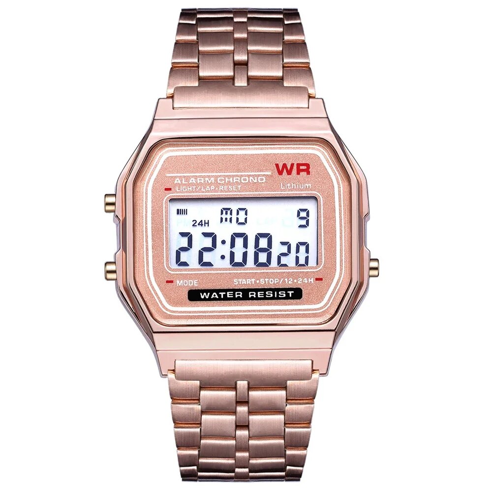 LED Steel Belt Rose Gold Silver Watches Men Women Electronic Digital Display Re image 2