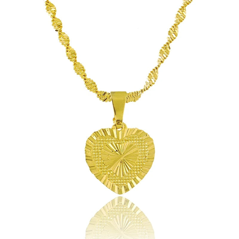 24k Real Gold Necklace Plating Heart Shaped Gold Necklace Ladies Wedding Birthd image 1