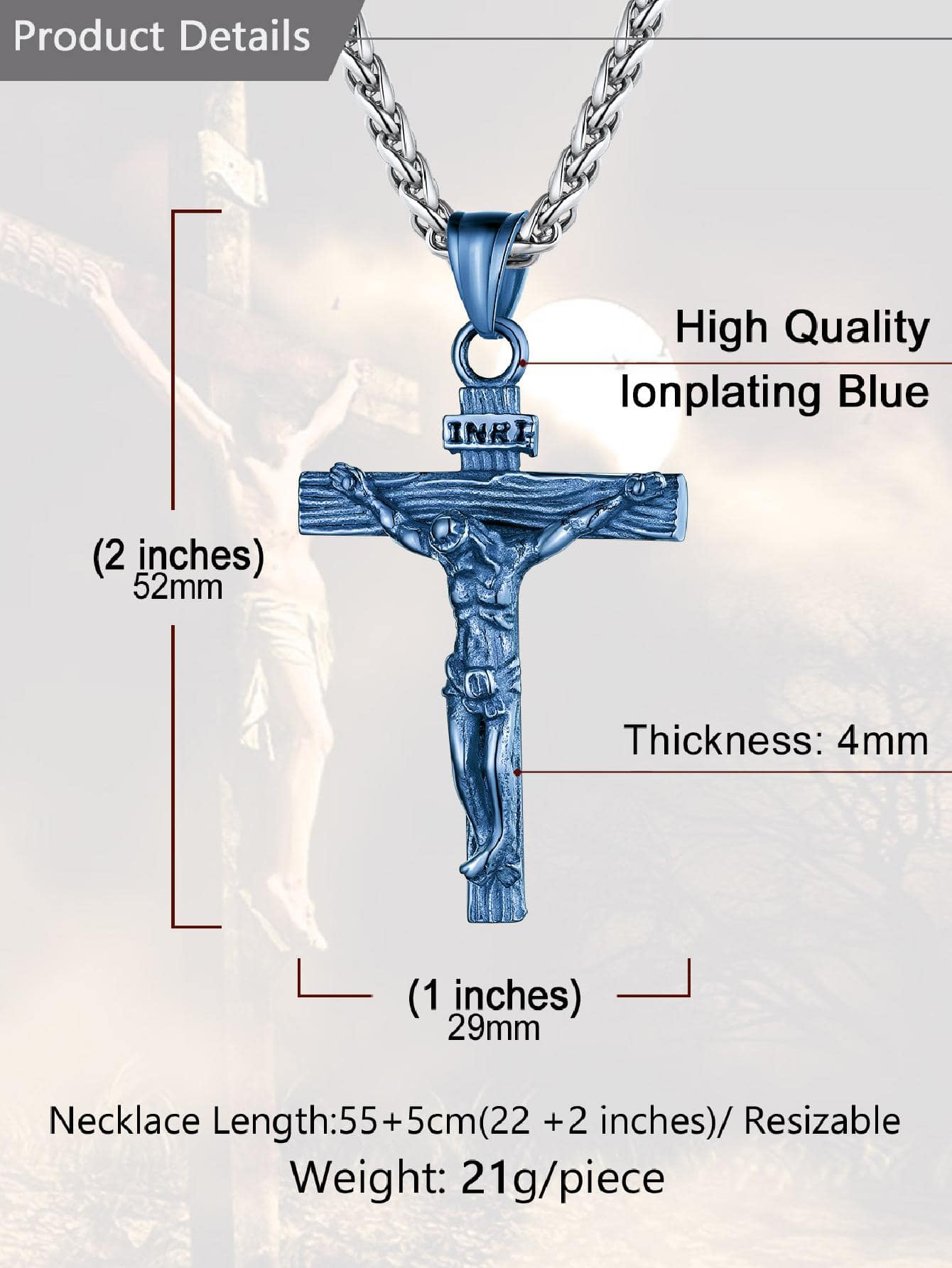 U7 Men INRI Cross Pendant Baptism Christian Jewelry Stainless Steel/Gold/Black/ image 30