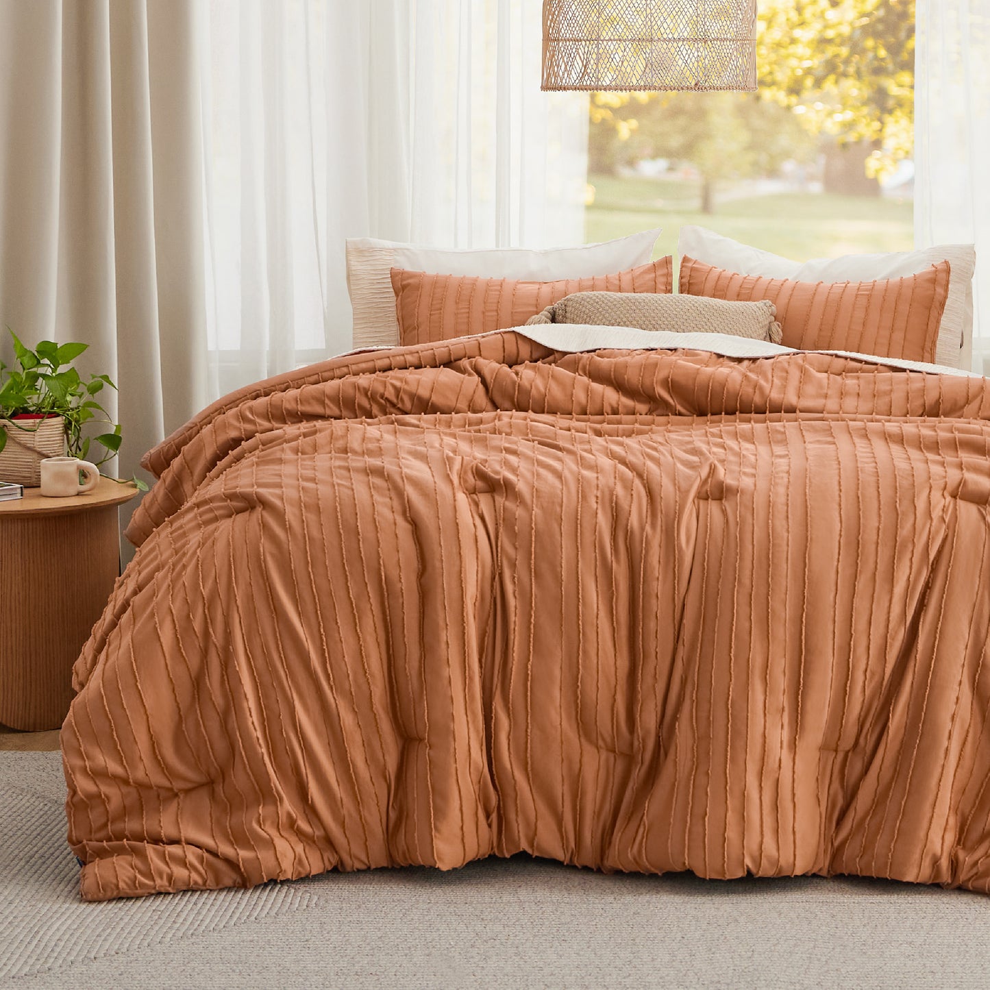 Bedsure Boho Comforter Set - Tufted Bedding, Farmhouse Shabby Chic Embroidery B image 8