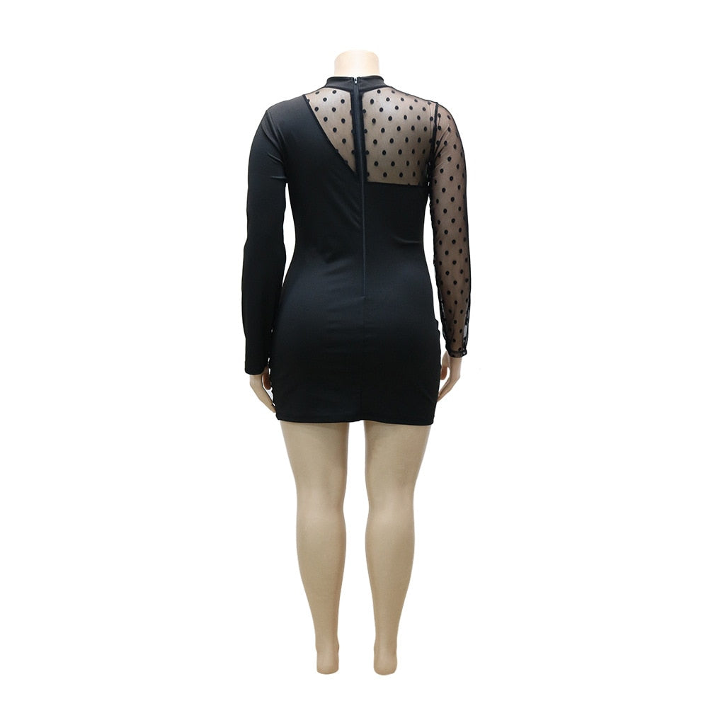 Plus Size Women Party Dresses See Through Patchwork Mesh Dress Lady Fashion Eleg image 4