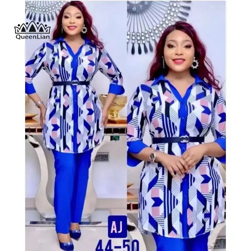 New Africa 4-Sizes Fashion Dashiki Pants with Long Coat 2 Pieces Suit For Wome image 4