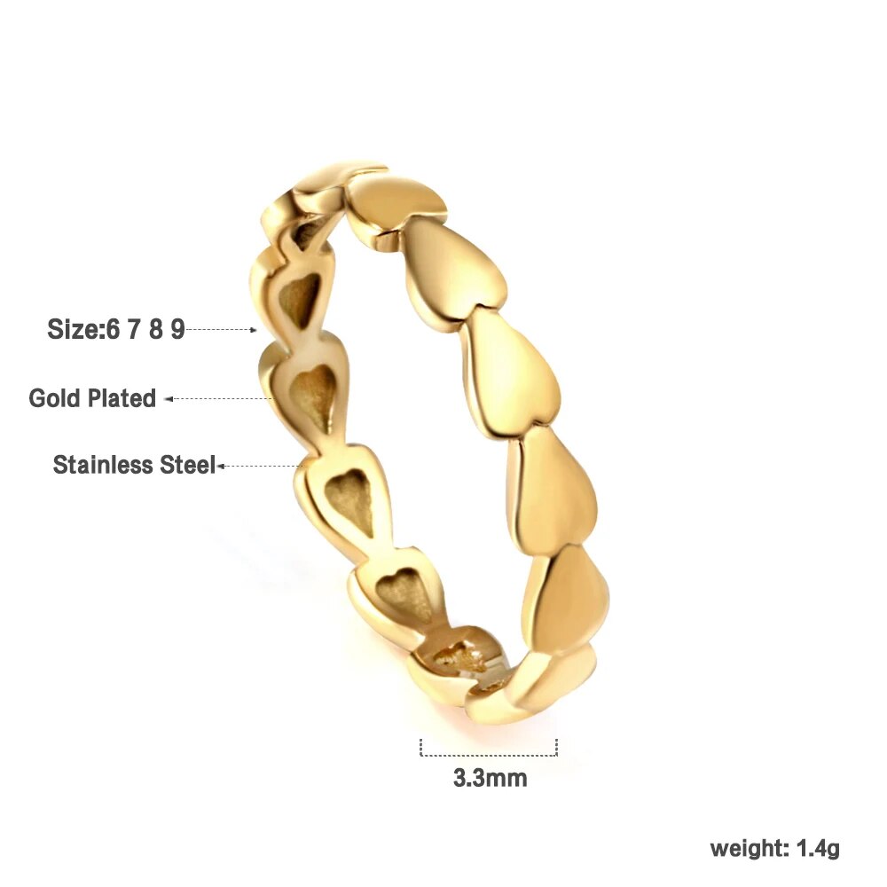 LUXUSTEEL Romantic Double Hollow Heart Rings for Women Stainless Steel Golden M image 10