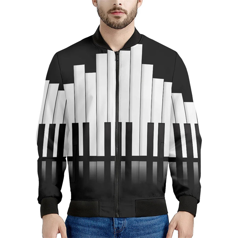 New Fashion Spring Autumn Mens Designs Clothing Stand Collar Piano Pattern Blac image 4
