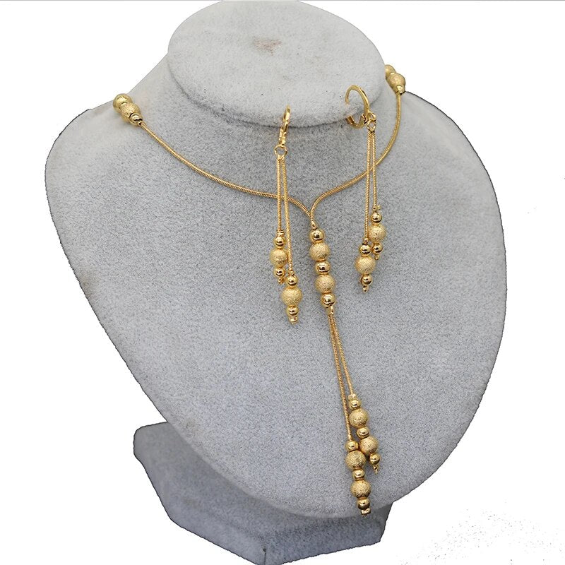 Fashion Charms Ball Sets Gold Color,Small Beads Dubai Necklace Earrings for Wom image 16