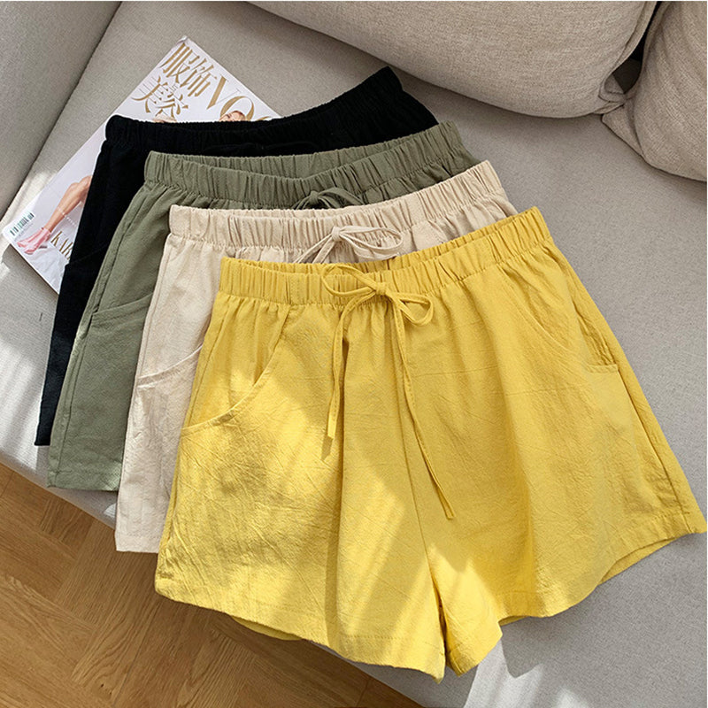 Casual Linen Shorts Women Gym Workout Shorts Cotton Short Pants High Waisted Bl image 1