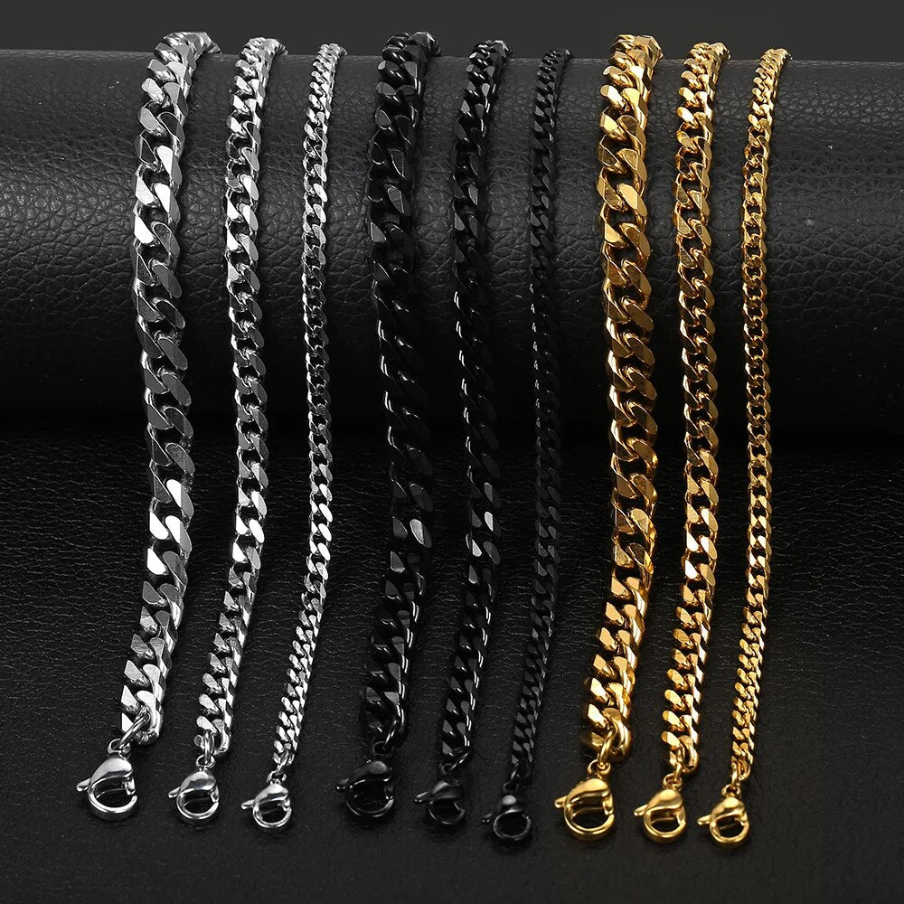 Women's Men's Bracelet Stainless Steel Cuban Link Chain Bracelets Gold Color Si image 5