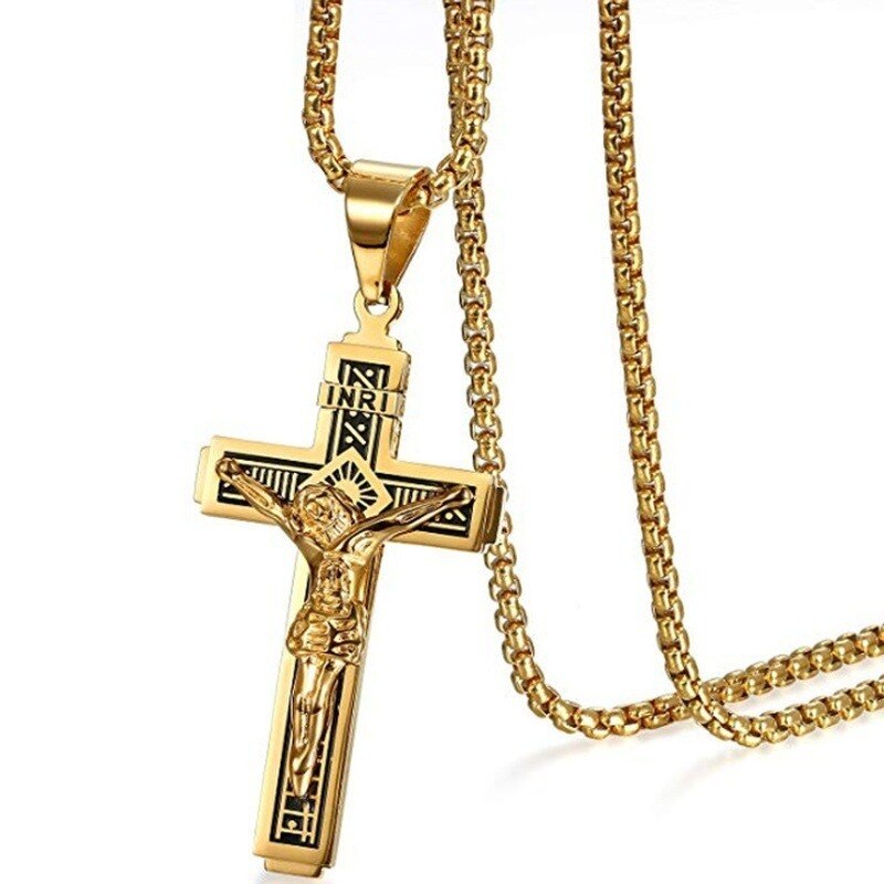 Christian Jesus Crucifix Men Necklace Gold Plated Cross Religious Pendant Neckl image 7