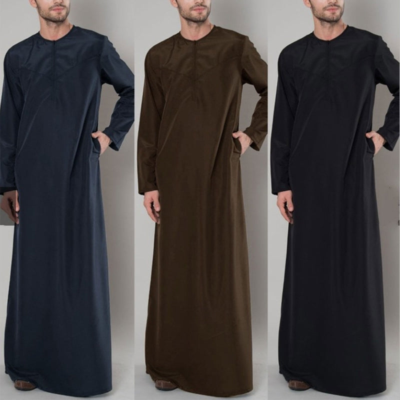 Muslim Robe Muslim Male Shirt with Zipper Design Loose Neck Muslim Clothing image 1