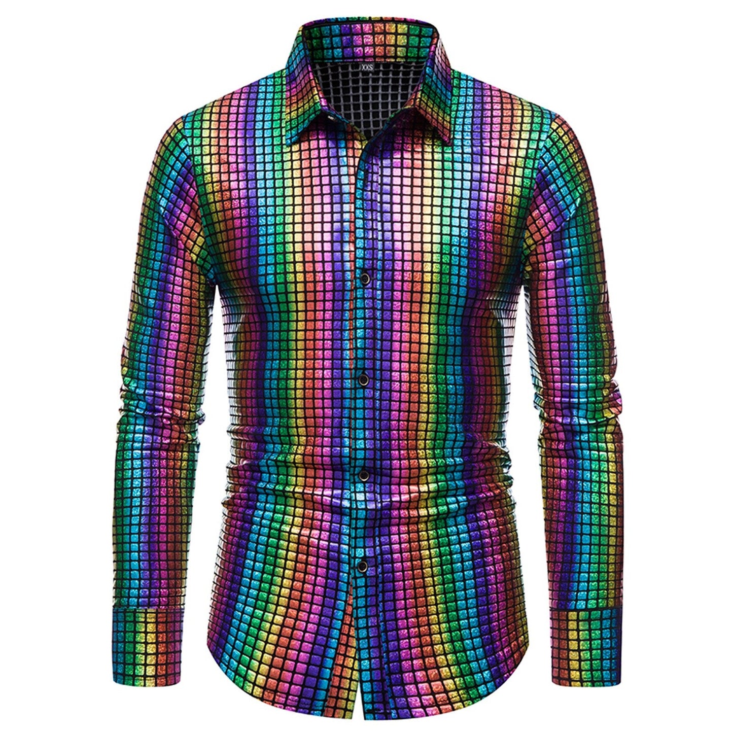 Rainbow Sequins Shirts For Mens 70s Disco Party Costume Gold Silver Multicolour image 0