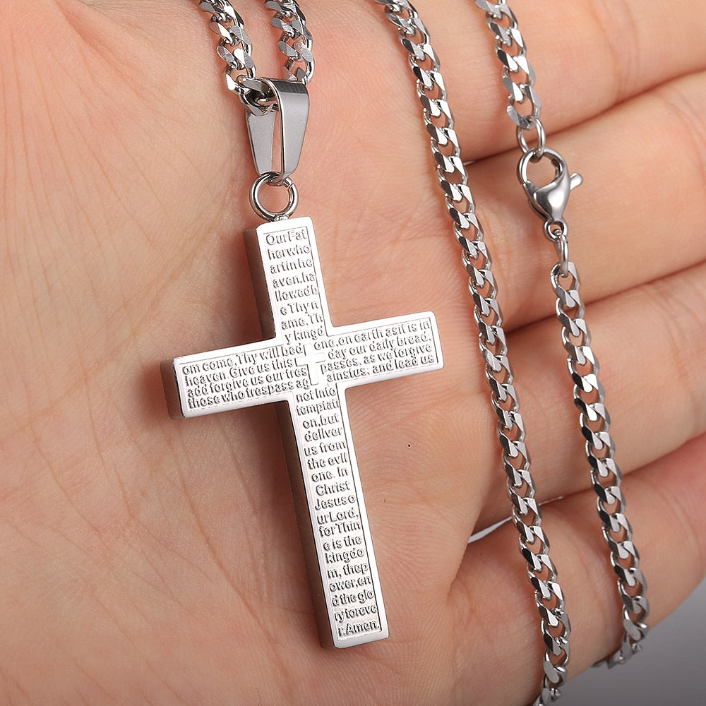Cross Pendant Necklace For Men Women Jesus Christ Charm Necklace Gold Color Bla image 4