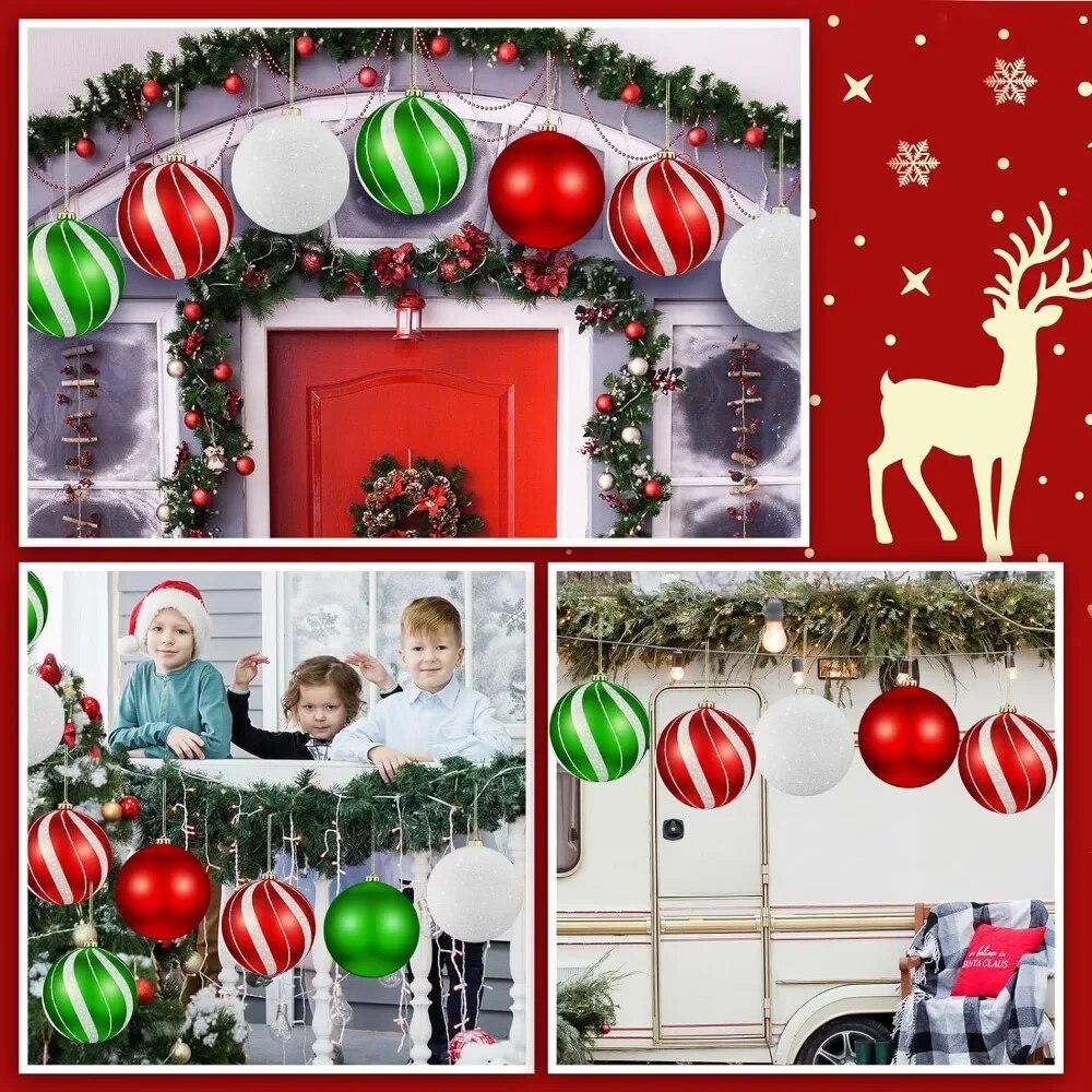 Set of 8 Large Christmas Ball Ornaments 6 Inch Glitter Hanging Christmas Plasti image 3