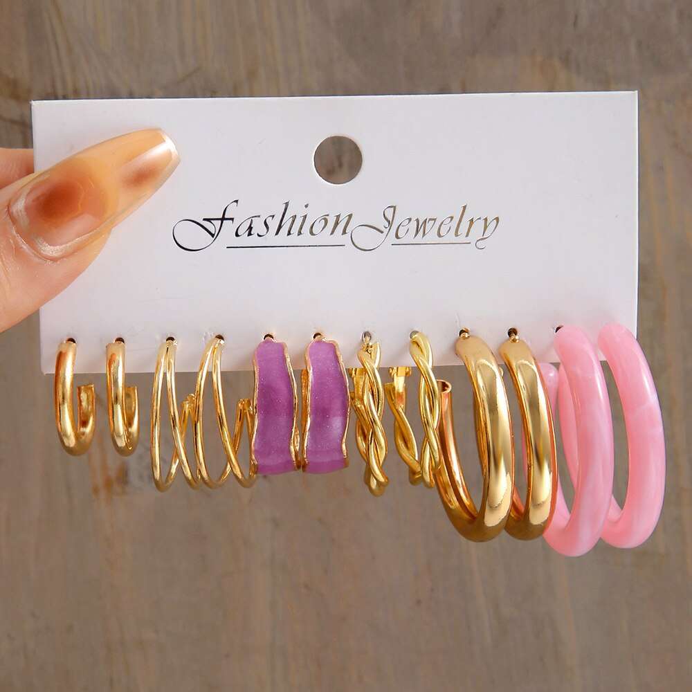 6 Pcs Of Gold-color Earrrings New Style Creative Simple Temperament Women Tempe image 6