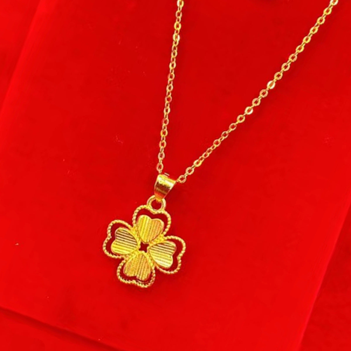 Shiny Pure 14 K Gold Color Clover Pendant Necklace for Women's Gold Color Neckl image 4