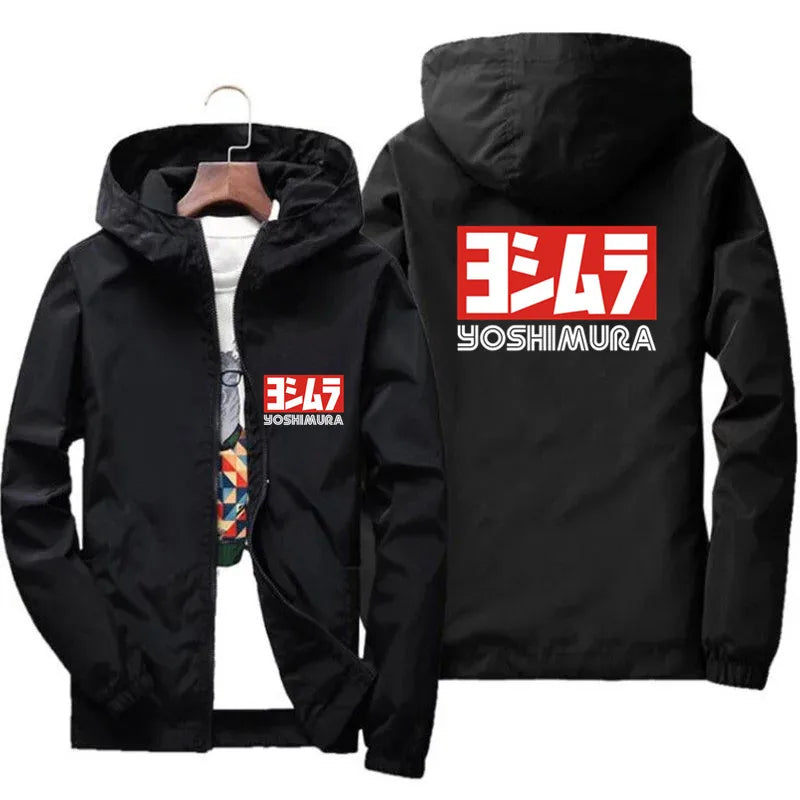 Yoshimura-Japanese pilot jacket with zipper for men, thin jacket with hood, ove image 4