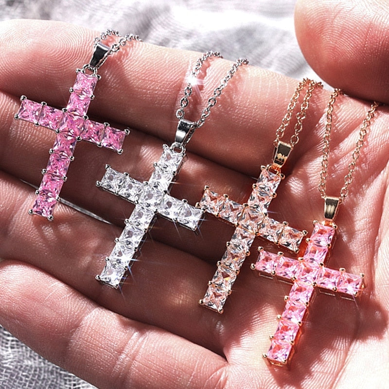 New Fashion Necklaces Female Pendants Gold Multi Color Crystal Jesus Cross Pend image 4