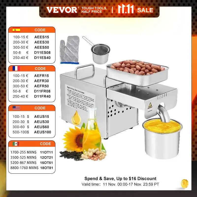 VEVOR Electric Oil Extractor Automatic Oil Press Machine for Home & Commercial image 1
