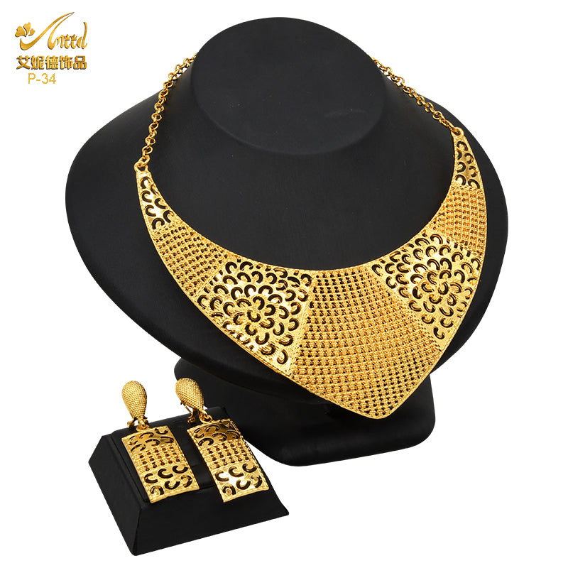 ANIID Luxury Indian Jewelry Sets for Women Party Dubai 24K Gold Color Necklace image 15