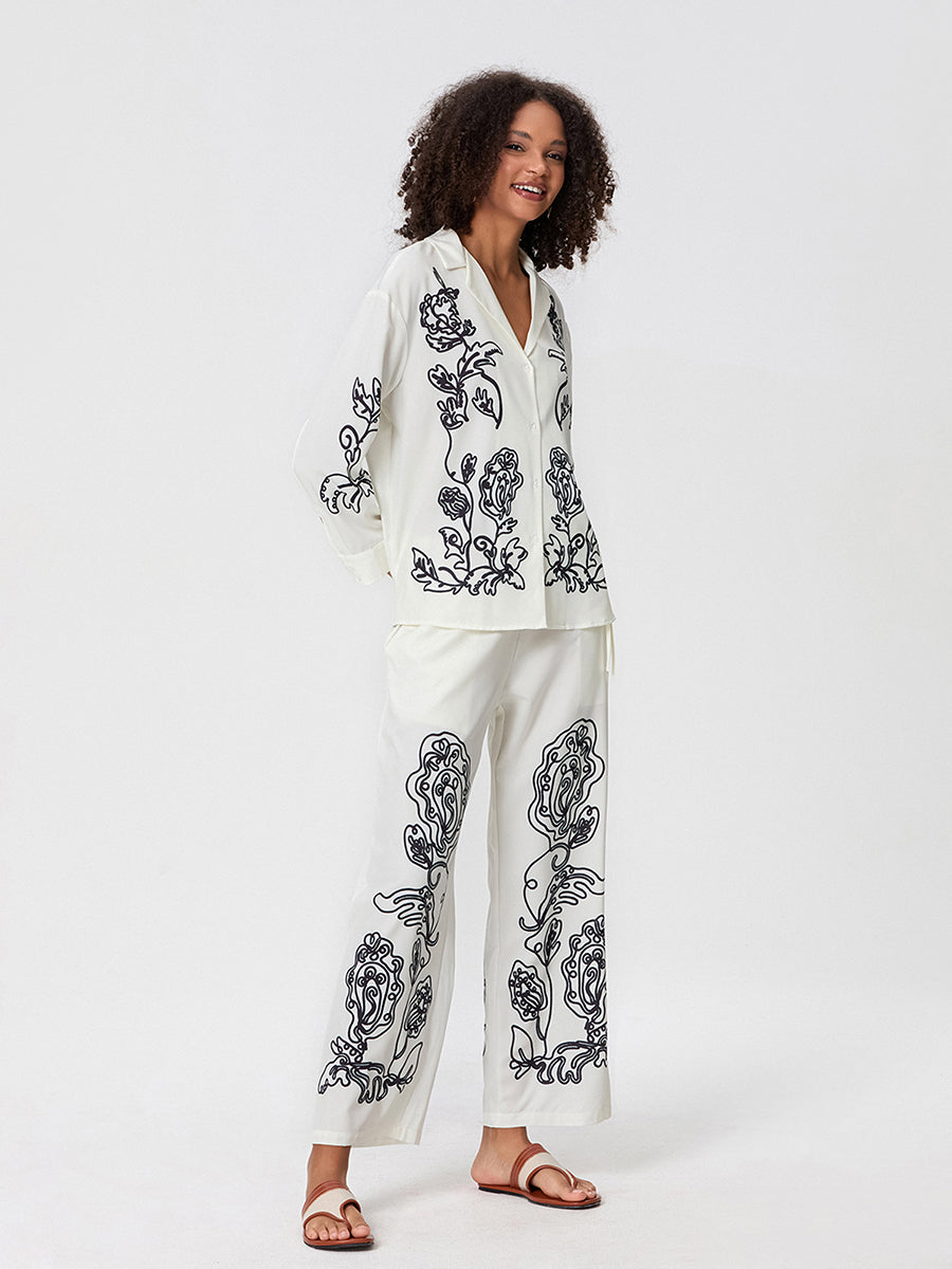 Women Blazer and Pants Set Stylish Floral Print Jacket with Trousers for Workwe image 3