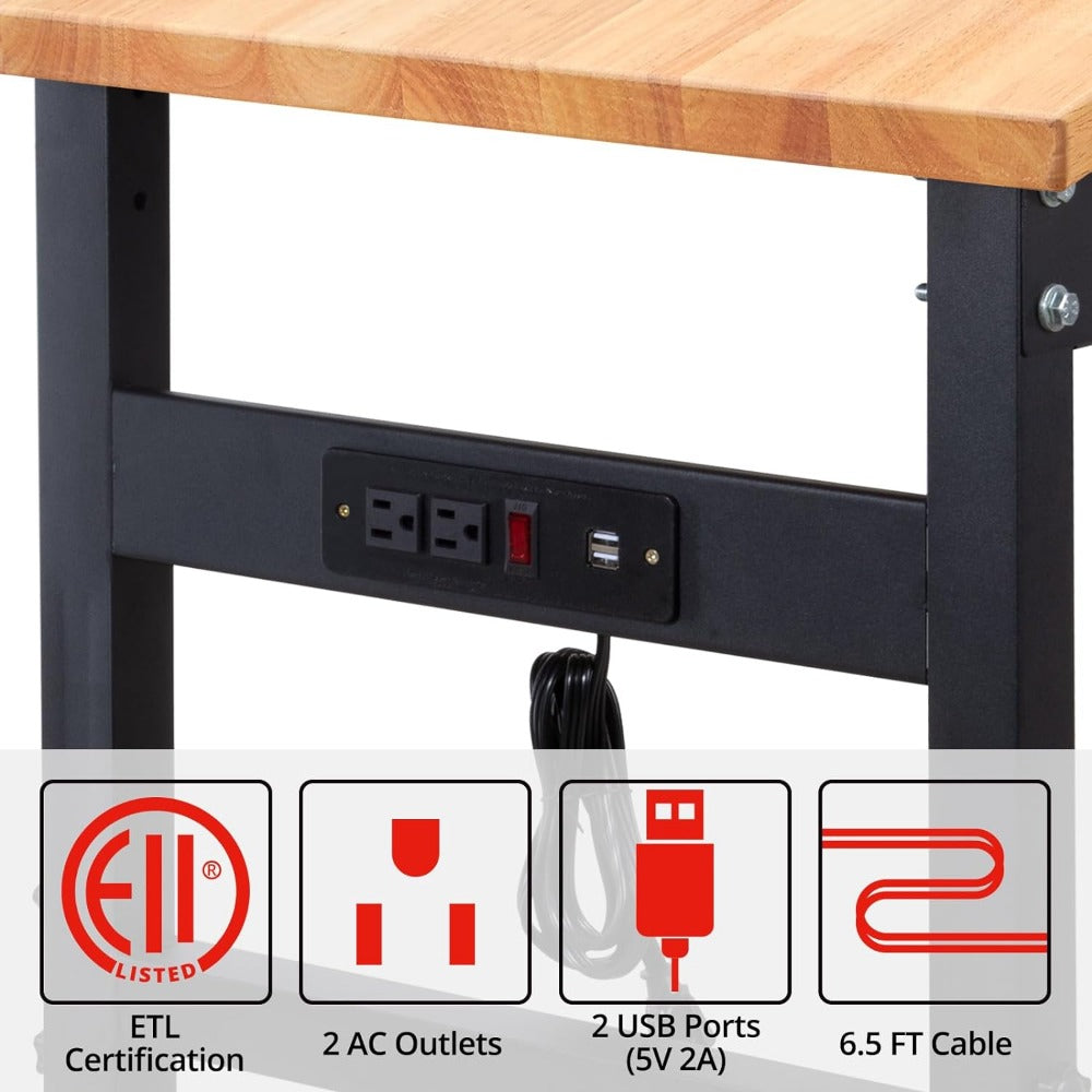 Work Bench, Height Adjustable Workbench Heavy Duty Oak Wood Desktop Work Table image 3