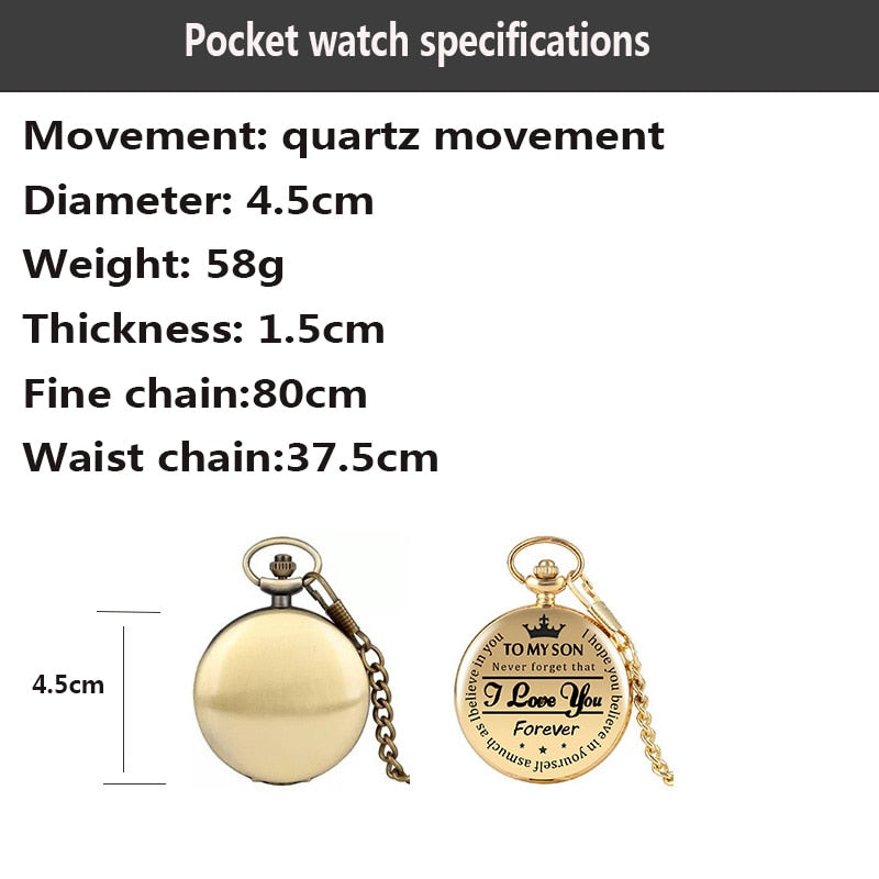 Vintage Quartz Pocket Chain Watch To My Son Gold Case Necklace Watches For Men image 8